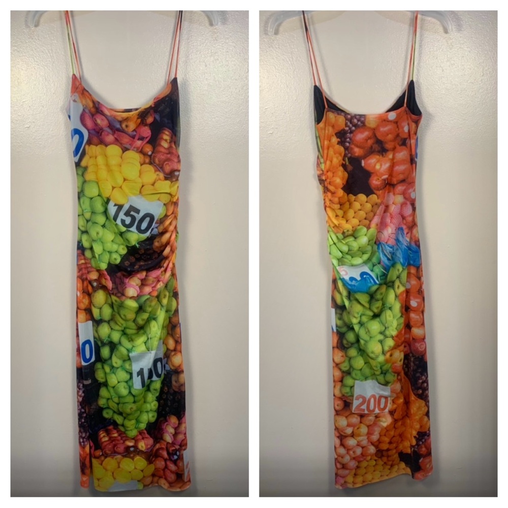 ZARA Blogger Fruit Stand Mesh Strappy Ruched Midi Slip Dress - Picture 3 of 15